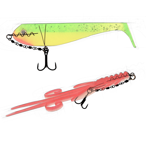 Přívlačový systém Iron Stinger System 1 Hook REDBASS - 6 cm, trojháček OWNER # 4