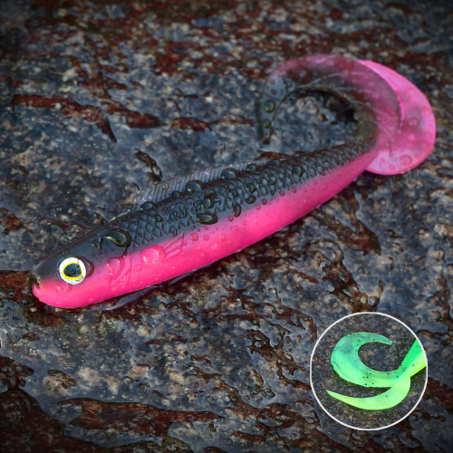 Twister REDBASS KIXTER L - 100 mm - BLACK/SIGNAL PINK - UV COLOR