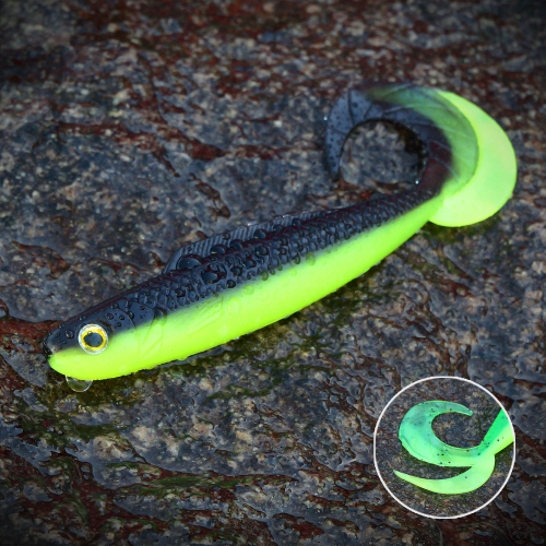 Twister REDBASS KIXTER L - 100 mm - DARK/SIGNAL YELLOW - UV COLOR