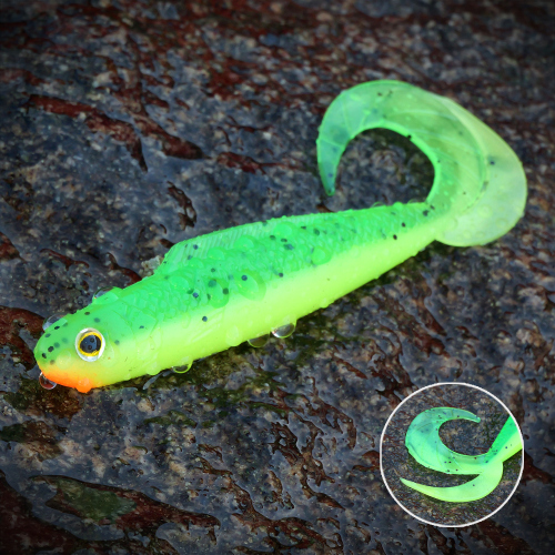 Twister REDBASS KIXTER L - 100 mm - FLUO/GREEN RH - UV COLOR