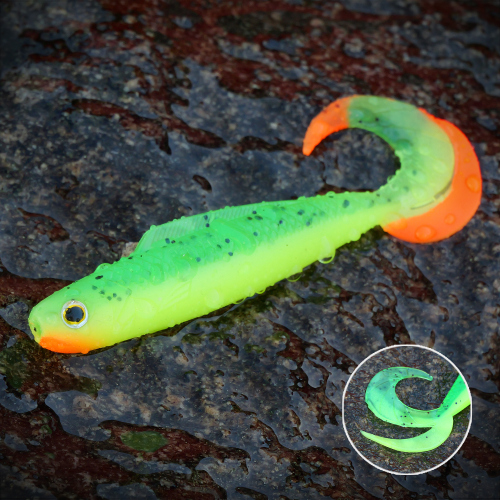 Twister REDBASS KIXTER S - 70 mm - FLUO/GREEN RHRT - UV COLOR