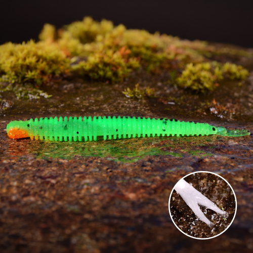 Červosmáček REDBASS WORMETO - 77 mm - FLUO/GREEN RH - UV COLOR