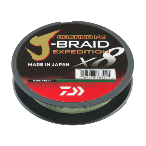 DAIWA splétaná šňůra J-BRAID Expedition X8 150 m - Dark Green - 0,16 mm, 9,8 kg, 150 m
