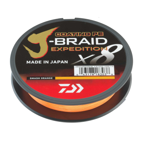 DAIWA splétaná šňůra J-BRAID Expedition X8 150/300 m - Orange - 300 m, 0,10 mm, 6,9 kg